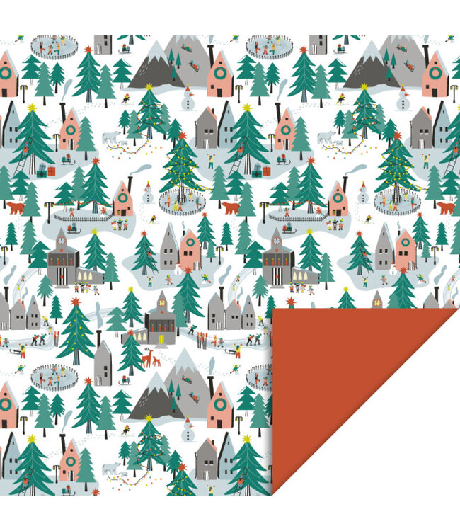 Cadeaupapier Village - Orange | 70 cm x 3 m