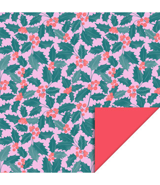 House of Products Cadeaupapier Holly Leaves - Red | 70 cm x 3 m