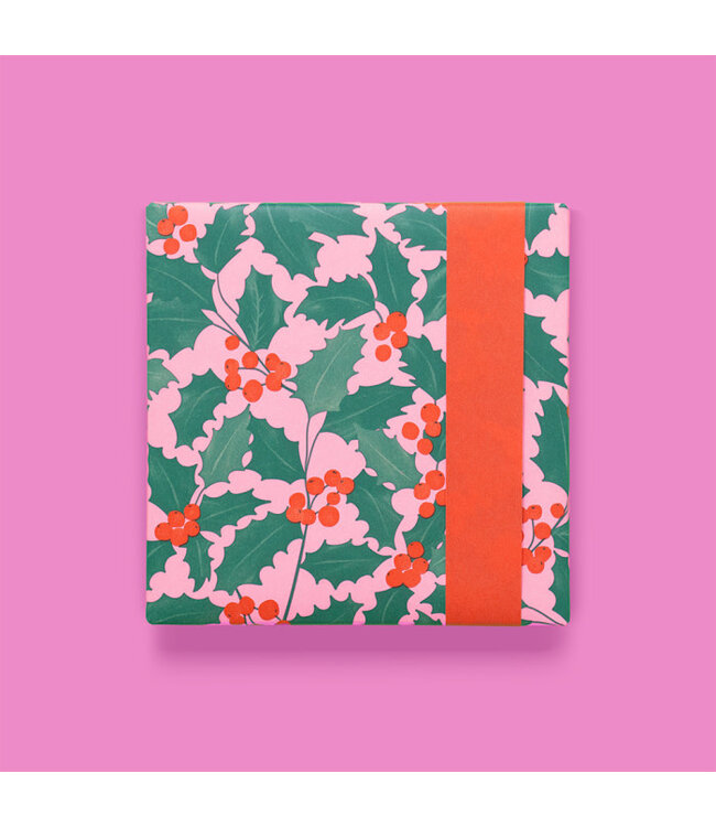 Cadeaupapier Holly Leaves - Red | 70 cm x 3 m