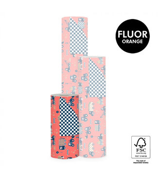 House of Products OUTLET Cadeaupapier Traffic Bouwvoertuigen | 30cm x 150 meter