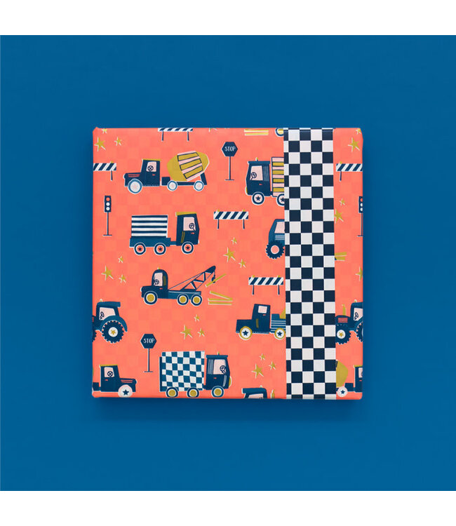 OUTLET Cadeaupapier Traffic Bouwvoertuigen | 30cm x 150 meter