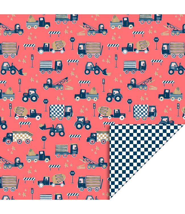 OUTLET Cadeaupapier Traffic Bouwvoertuigen | 30cm x 150 meter