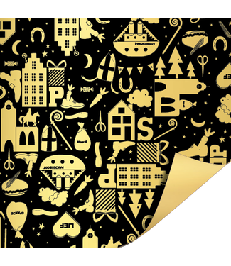 KP Cadeaupapier Sint | Goud & zwart | 2m x 70cm