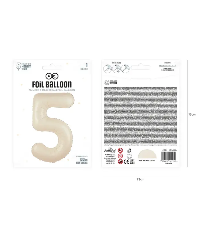 Cijferballon 5 | Crème / Nude | 100 cm