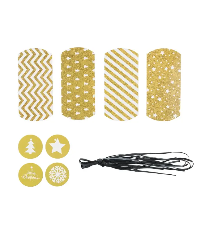 OUTLET Cadeaudoosjes Kerst | Goud en wit | 4 stuks