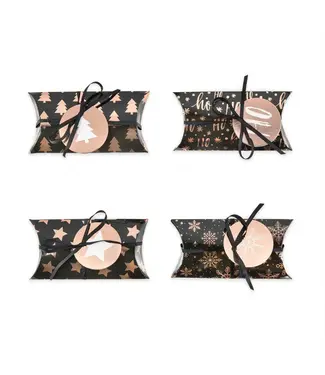 PartyPal OUTLET Cadeaudoosjes Kerst | Zwart en rosegoud | 4 stuks
