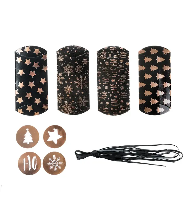 OUTLET Cadeaudoosjes Kerst | Zwart en rosegoud | 4 stuks