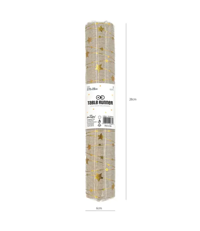Tafelloper sterren | Beige en goud | 275x28 cm