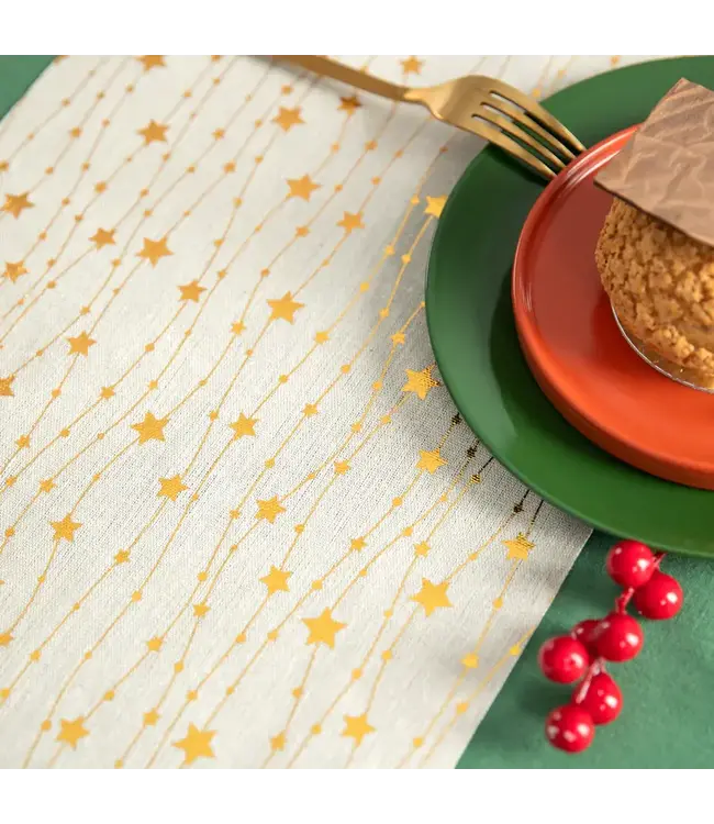 Tafelloper sterren | Beige en goud | 275x28 cm