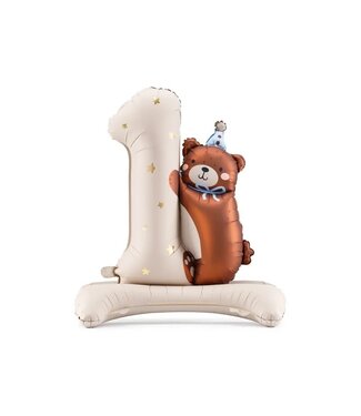 PartyDeco Folieballon cijfer 1 Teddybeer | Nude | 81 x 72 cm