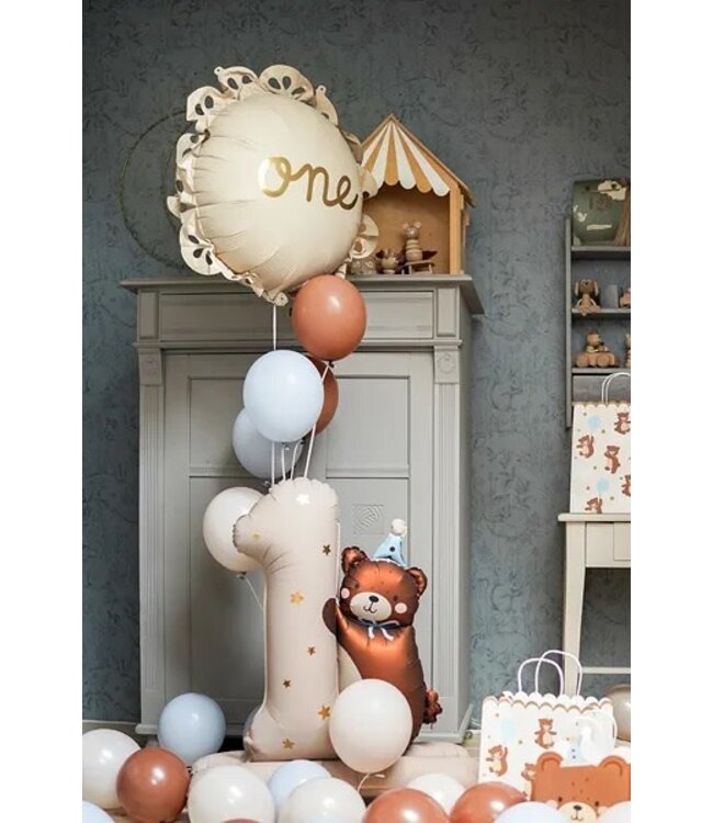 Folieballon cijfer 1 Teddybeer | Nude | 81 x 72 cm
