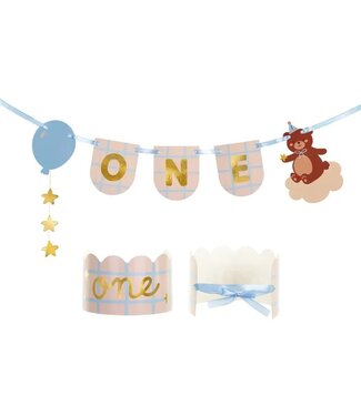 PartyDeco Slinger ONE Teddy | Lichtblauw & Goud | 50x20.5 cm