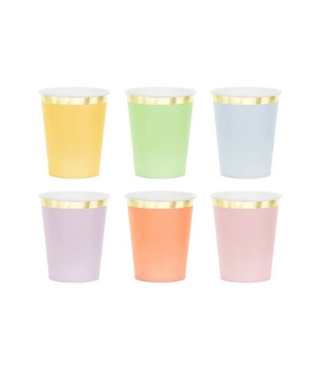 Bekers Gekleurd met Gouden rand | 6 Stuks