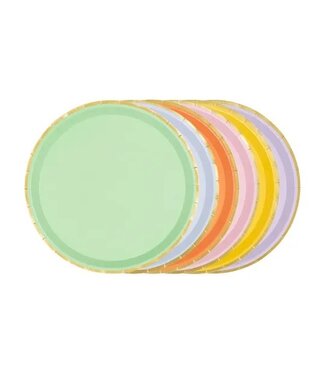 PartyDeco Bordjes | Gekleurd met Gouden rand | 6 Stuks | 21 cm