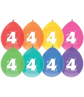 Haza Ballonnen 4 jaar | Festive Colors | 8 stuks