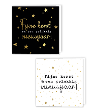 KP OUTLET Luxe kerstkaarten | Fijne kerst en nieuwjaar | Zwart en wit | 10 stuks