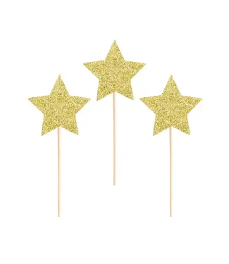 PartyPal Cupcaketoppers sterren | Goud glitter | 6 stuks