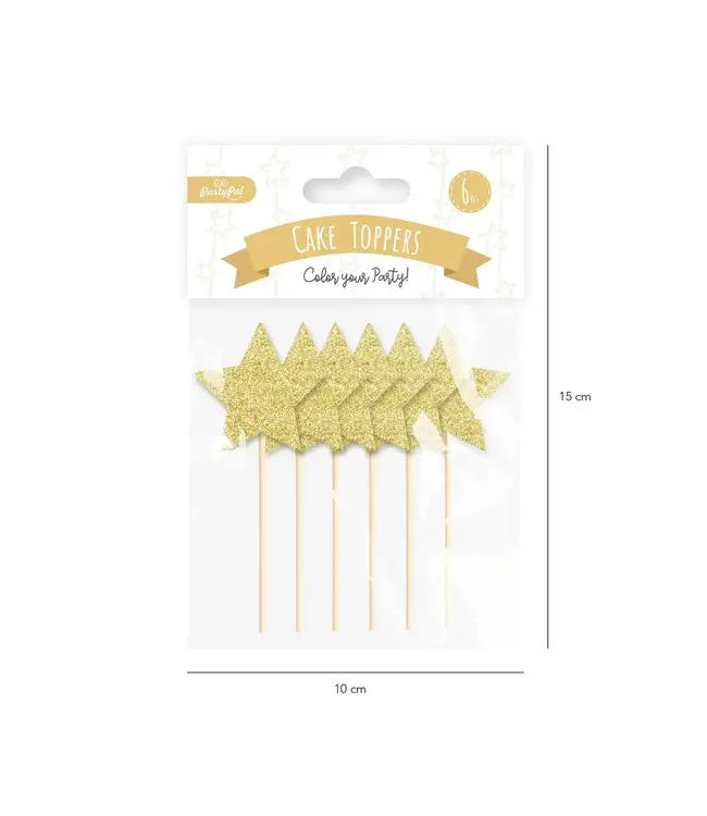 Cupcaketoppers sterren | Goud glitter | 6 stuks