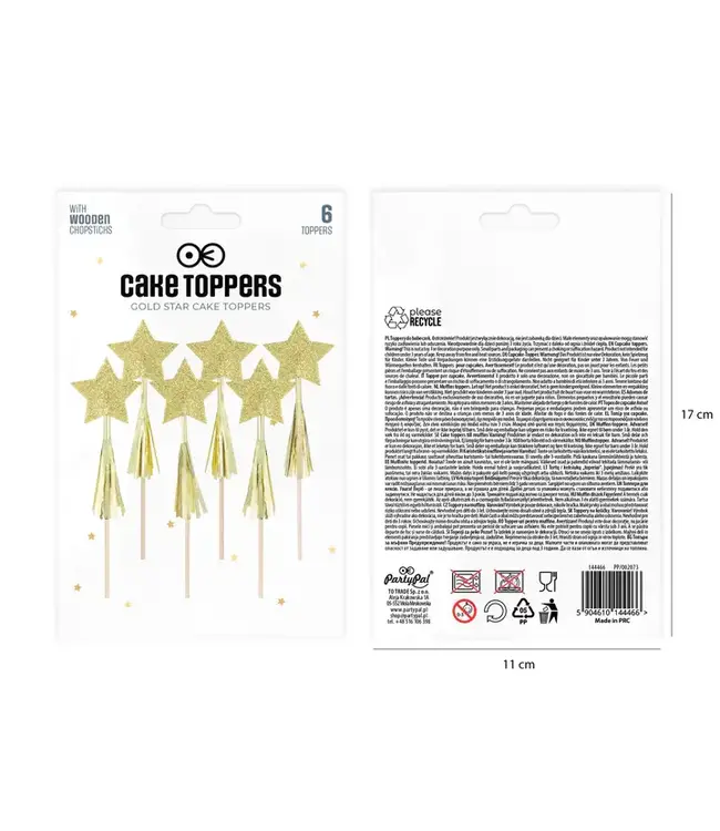 OUTLET Cupcaketoppers sterren | Goud met franjes | 6 stuks