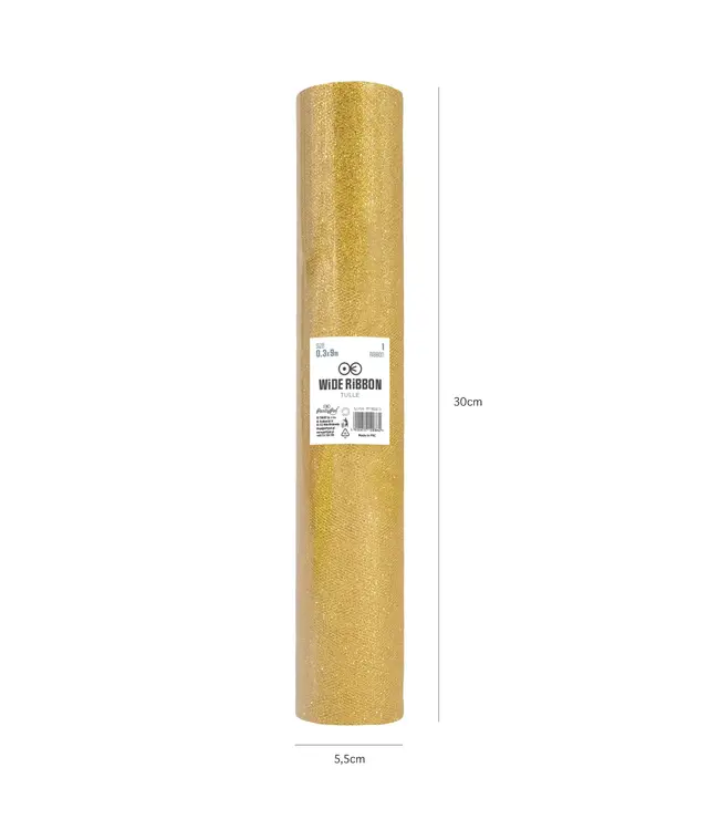 Tule goud glitter | 30 cm x 9 m