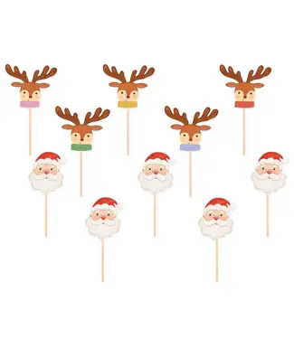 PartyPal OUTLET Cupcaketoppers | Kerstman en rendier | 10 stuks
