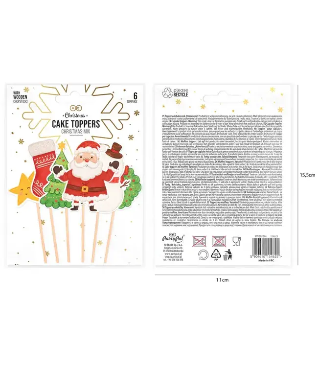 OUTLET Cupcaketoppers | Kerstmix | 6 stuks