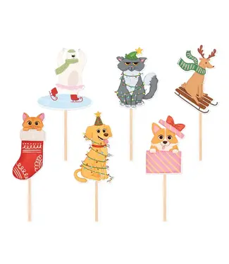 PartyPal OUTLET Cupcaketoppers | Kerstdieren | 6 stuks