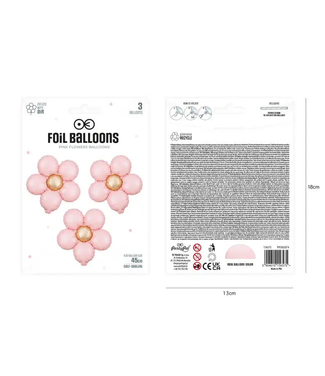 Folieballon bloemen | Roze | 3 stuks | 45 cm