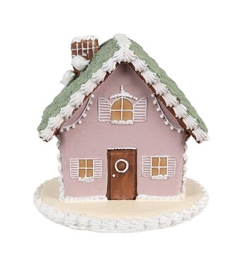 Clayre & Eef OUTLET Gingerbread house Roze | 12 cm | Kunststof Peperkoekhuisje
