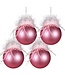 Clayre & Eef OUTLET Kerstballenset roze met veertjes| Ø 10 cm glas | 4 stuks