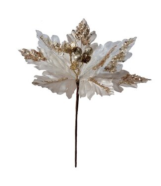 Clayre & Eef Kunstbloem Kerstster Champagne/wit | Ø 25x34 cm