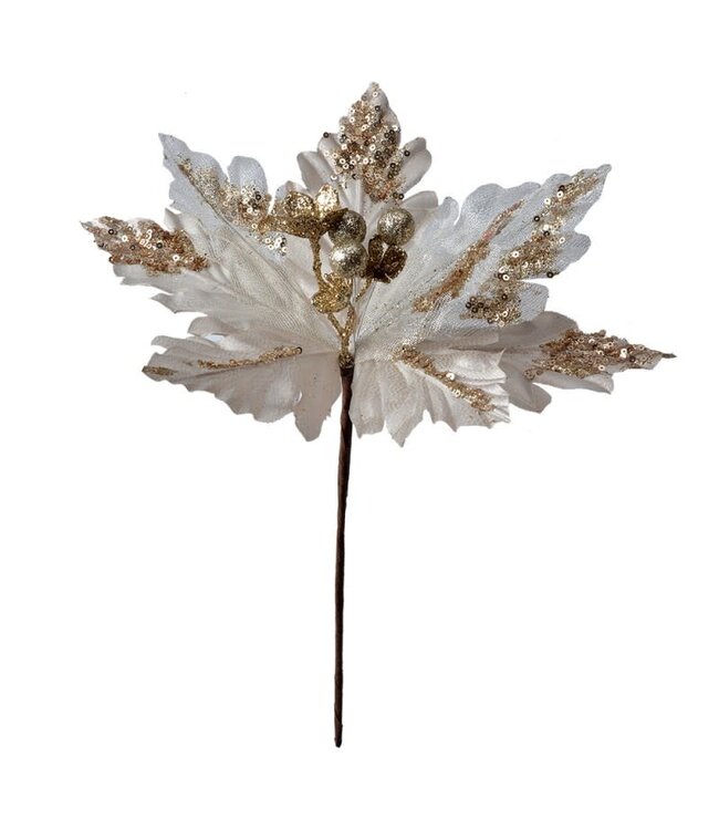 Kunstbloem Kerstster Champagne/wit | Ø 25x34 cm