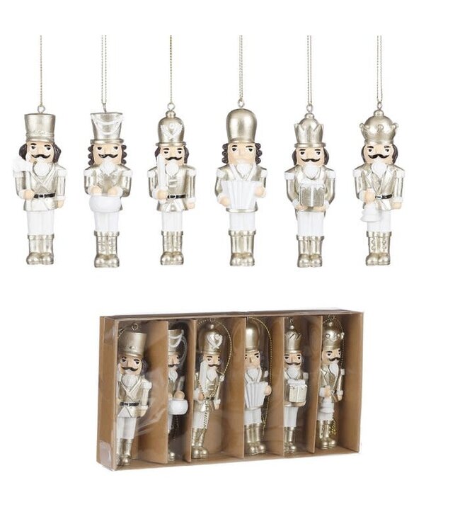 OUTLET Kerst Ornament Notenkraker - Goud - 6 stuks - Goud 4x2x11 cm - Polyester