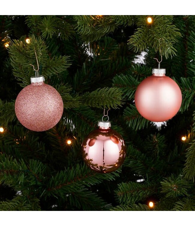 OUTLET Kerstballen Set Rosegoud glas - 42 Stuks - Ø7 cm