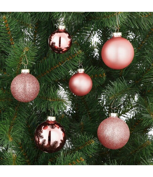 OUTLET Kerstballen Set Rosegoud glas - 42 Stuks - Ø7 cm