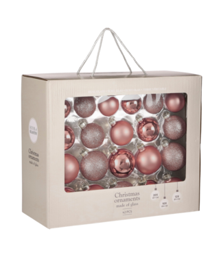 House of Seasons OUTLET Kerstballen Set Rosegoud glas - 42 Stuks - Ø7 cm
