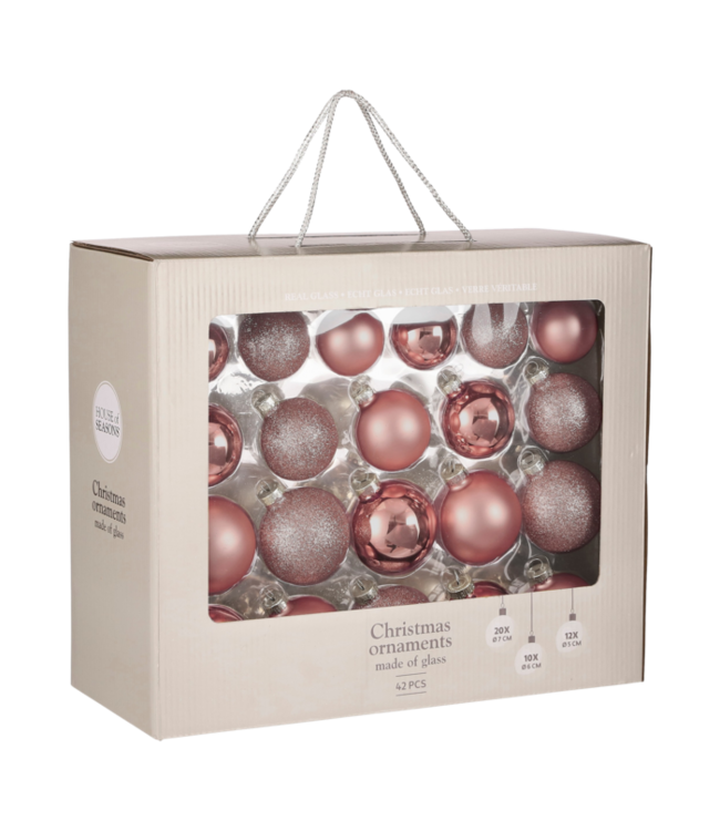 OUTLET Kerstballen Set Rosegoud glas - 42 Stuks - Ø7 cm