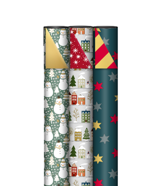 KP OUTLET Cadeaupapier Kerst Winter Wonderland | 3 rollen | 70 x 200 cm | dubbelzijdig