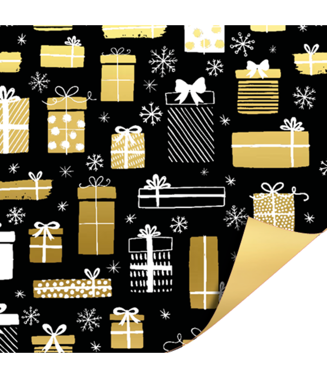 Cadeaupapier Kerst Black & Gold | 3 rollen | 70 x 200 cm | dubbelzijdig