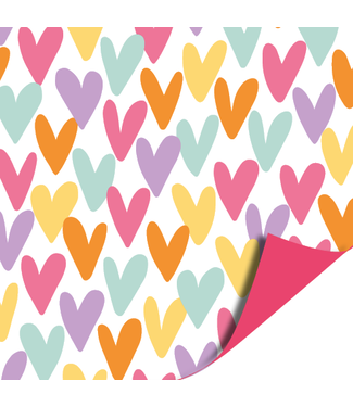 KP Cadeaupapier Hartjesregen kleurig / Hot pink | 70 cm x 2 m | Dubbelzijdig