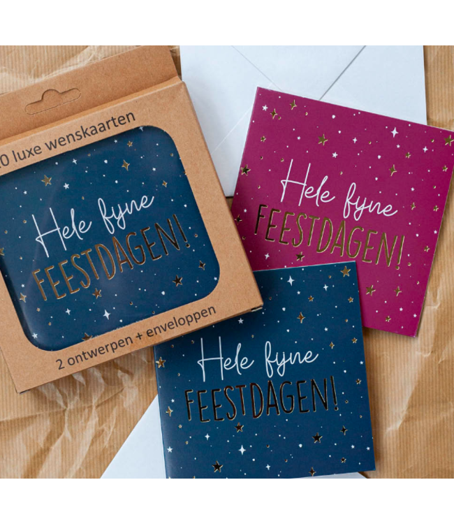 Luxe kerstkaarten | Hele fijne feestdagen | Rood en blauw | 10 stuks