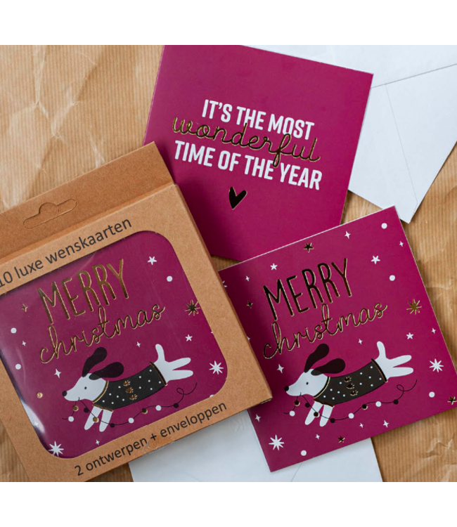 Luxe kerstkaarten | Merry christmas en Wonderful time | 10 stuks
