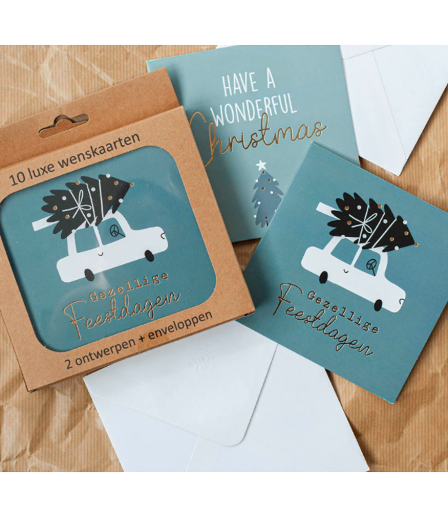 Luxe kerstkaarten | Wonderful christmas en gezellige feestdagen | 10 stuks