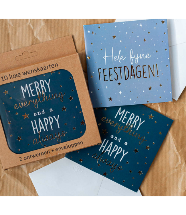 Luxe kerstkaarten | Fijne feestdagen en Merry everything | 10 stuks