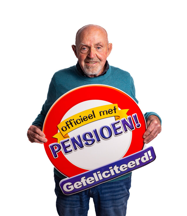 Huldebord XL - Officieel met pensioen - 50x50 cm