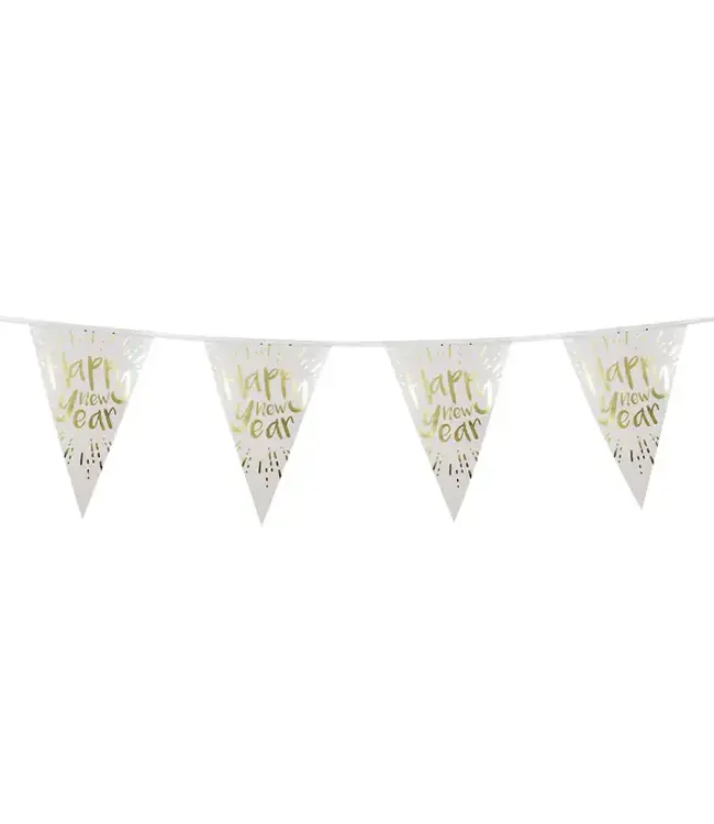 Vlaggenlijn 'Happy New Year' | Wit & goud | 4 meter