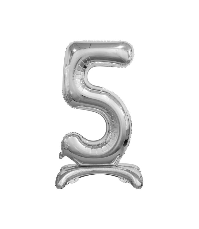 Cijferballon staand 5 XL Zilver - 74 cm