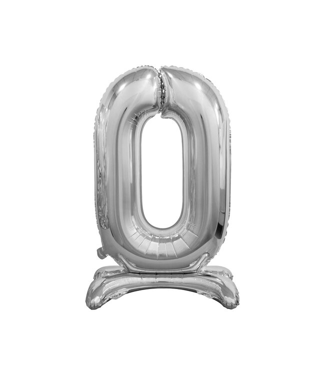 Cijferballon staand 0 XL Zilver - 74 cm