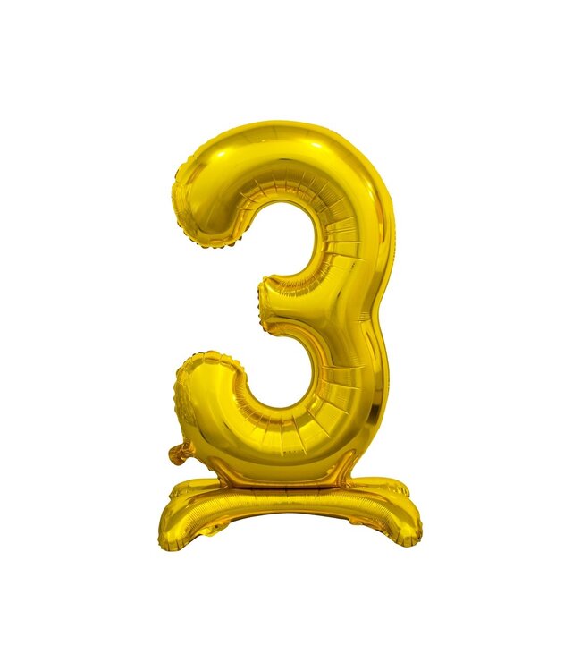 Cijferballon staand 3 XL goud - 74 cm