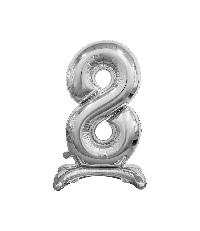 Cijferballon staand 8 XL Zilver - 74 cm